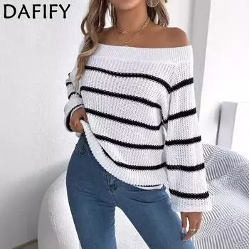 DAFIFY Женская мода повседневная осень-зима полосатый принт длинный рукав одно плечо свитера S белый