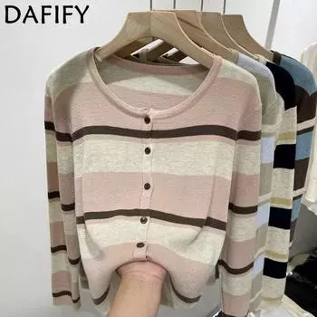 DAFIFY Женская мода повседневная осень-зима полосатый принт длинный рукав O-образный вырез свитера One size розовый