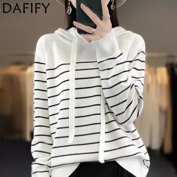 DAFIFY Женская мода повседневная осень-зима полосатый принт длинный рукав с капюшоном свитера S