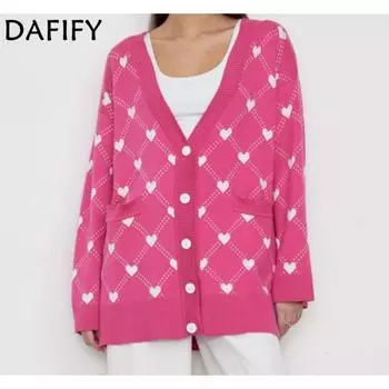 DAFIFY Женская мода повседневная осень-зима с принтом любовных букв, с длинным рукавом и V-образным вырезом S розы красного