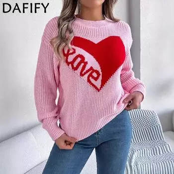 DAFIFY Женская мода повседневная осень-зима с принтом любовных букв, с длинным рукавом и круглым вырезом S розовый