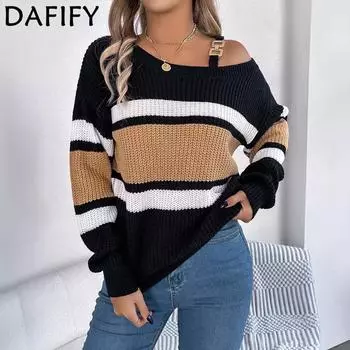 DAFIFY Женская мода повседневная осень-зима с цветным принтом и длинным рукавом с косым воротником S хаки