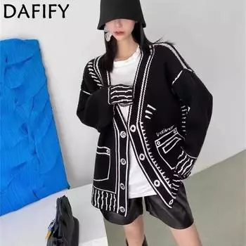 DAFIFY Женская мода повседневная осень-зима с длинным рукавом и V-образным вырезом свитера Size: One Size белый