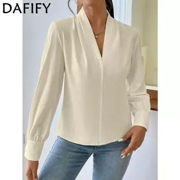 DAFIFY Женская мода повседневная однотонная принтованная осень-зима с длинным рукавом и V-образным вырезом пуловеры и длинные рукава XXL