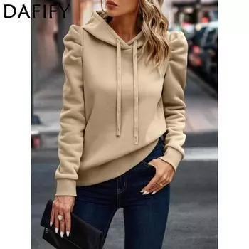 DAFIFY Женская мода повседневные однотонные толстовки с капюшоном и длинным рукавом с принтом S