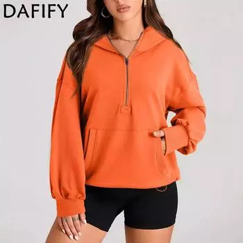 DAFIFY Женская мода повседневные однотонные толстовки с капюшоном и длинным рукавом с принтом S оранжевый