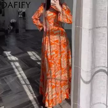 DAFIFY Женская мода весна-осень цветной блок принт длинный рукав полуводолазка средняя талия повседневные платья S оранжевый