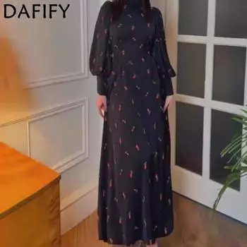 DAFIFY Женская мода весна-осень цветочный узор с длинным рукавом полуводолазка средняя талия повседневные платья S