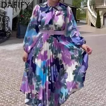 DAFIFY Женская мода весна-осень цветочный узор с длинным рукавом и средней линией талии повседневные платья S