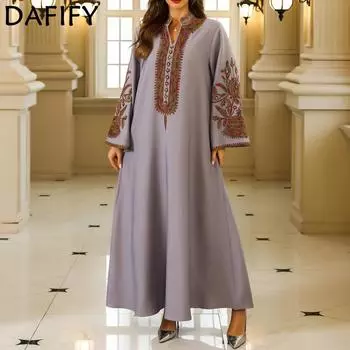 DAFIFY Женская мода весна-осень длинные рукава свободная талия V-образный вырез коктейльные и вечерние платья M серый