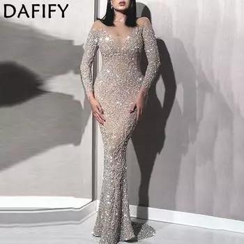 DAFIFY Женская мода весна-осень однотонные принты с длинным рукавом О-образным вырезом А-силуэта со средней линией талии коктейльные и вечерние платья