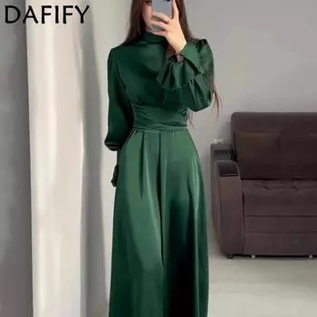DAFIFY Женская мода весна-осень однотонный принт длинный рукав полуводолазка средняя талия повседневные платья S зелёный