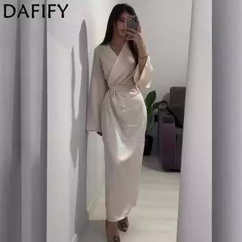 DAFIFY Женская мода весна-осень однотонный принт длинный рукав О-образный вырез средняя талия повседневные платья S коричневый