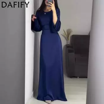 DAFIFY Женская мода весна-осень однотонный принт длинный рукав О-образный вырез средняя талия повседневные платья S красный