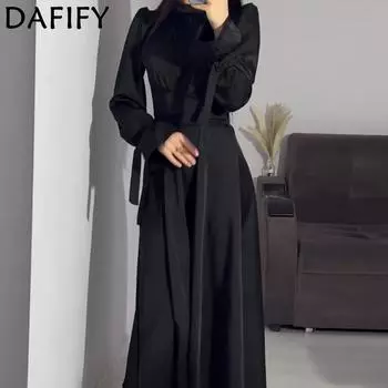 DAFIFY Женская мода весна-осень однотонный принт длинный рукав полуводолазка средняя талия повседневные платья S чёрный