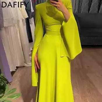 DAFIFY Женская мода весна-осень однотонный принт длинный рукав полуводолазка средняя талия повседневные платья S