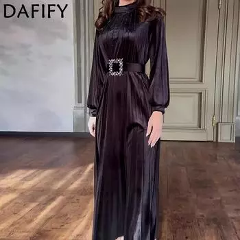 DAFIFY Женская мода весна-осень однотонный принт длинный рукав полуводолазка средняя талия повседневные платья S