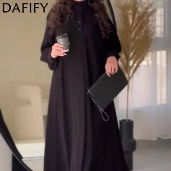 DAFIFY Женская мода весна-осень однотонный принт длинный рукав полуводолазка свободная талия повседневные платья S чёрный