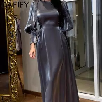 DAFIFY Женская мода весна-осень однотонный принт длинный рукав О-образный вырез средняя талия повседневные платья S