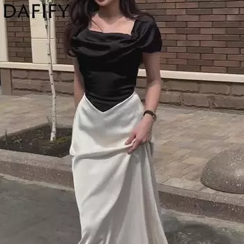 DAFIFY Женская мода весна-осень однотонный принт длинный рукав V-образный вырез средняя талия повседневные платья S