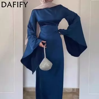 DAFIFY Женская мода весна-осень однотонный принт длинный рукав О-образный вырез средняя талия повседневные платья S фиолетовый