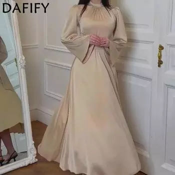 DAFIFY Женская мода весна-осень однотонный принт длинный рукав полуводолазка средняя талия повседневные платья S шампанского