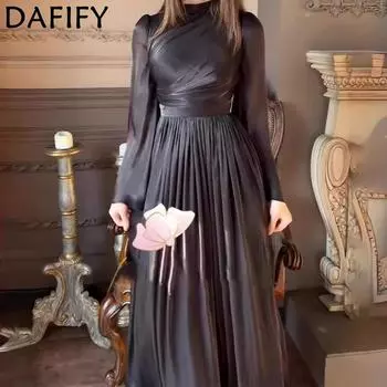 DAFIFY Женская мода весна-осень однотонный принт длинный рукав полуводолазка средняя талия повседневные платья S белый