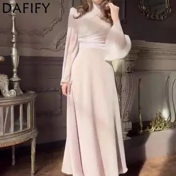 DAFIFY Женская мода весна-осень однотонный принт длинный рукав полуводолазка средняя талия повседневные платья S