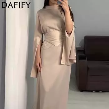 DAFIFY Женская мода весна-осень однотонный принт длинный рукав полуводолазка средняя талия повседневные платья S шампанского