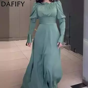 DAFIFY Женская мода весна-осень однотонный принт длинный рукав одно плечо средняя талия повседневные платья S небесно-голубой