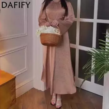 DAFIFY Женская мода весна-осень с принтом в горошек, длинный рукав, полуводолазка, средняя талия, повседневные платья S небесно-голубой