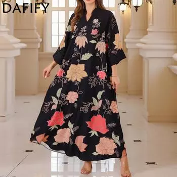 DAFIFY Женская мода весна-осень с рукавами 3/4, свободной талией, V-образным вырезом, коктейльные и вечерние платья M чёрный