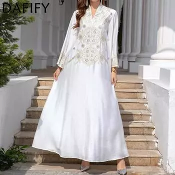 DAFIFY Женские модные коктейльные и вечерние платья с длинным рукавом и v-образным вырезом, свободная талия M белый