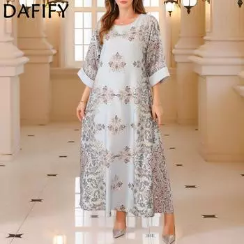 DAFIFY Женские модные коктейльные и вечерние платья с длинным рукавом и круглым вырезом со свободной талией M бежевый