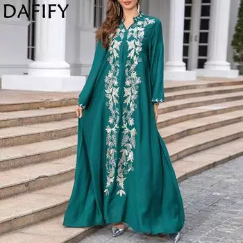 DAFIFY Женские модные коктейльные и вечерние платья со свободной талией и длинным рукавом с V-образным вырезом M синий