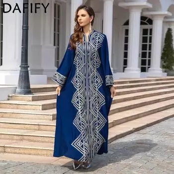 DAFIFY Женские модные коктейльные и вечерние платья со свободной талией и длинными рукавами M синий