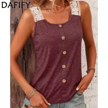 DAFIFY Женские модные летние повседневные футболки и топы без рукавов с U-образным вырезом S бордовый