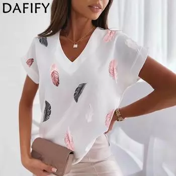 DAFIFY Женские модные летние повседневные футболки и топы с короткими рукавами и v-образным вырезом