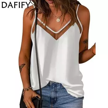 DAFIFY женские модные летние повседневные однотонные футболки и топы без рукавов с подтяжками и v-образным вырезом