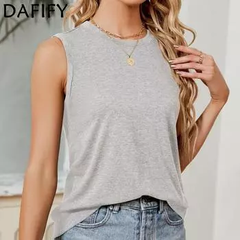 DAFIFY женские модные летние повседневные однотонные футболки и топы без рукавов с круглым вырезом и принтом S