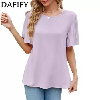 DAFIFY женские модные летние повседневные однотонные футболки и топы с короткими рукавами и круглым вырезом с принтом