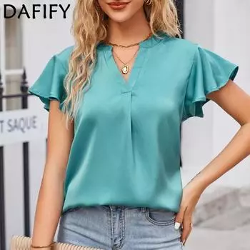 DAFIFY женские модные летние повседневные однотонные футболки и топы с короткими рукавами и v-образным вырезом с принтом S