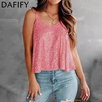 DAFIFY женские модные летние повседневные однотонные футболки и топы без рукавов с подтяжками и круглым вырезом