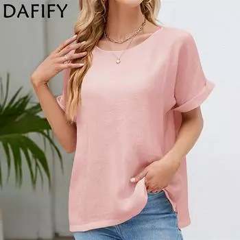 DAFIFY женские модные летние повседневные однотонные футболки и топы с короткими рукавами и круглым вырезом с принтом S