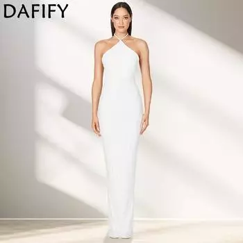 DAFIFY женские модные летние весенние однотонные коктейльные и вечерние платья без рукавов с высокой талией и принтом S белый