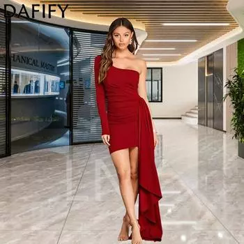 DAFIFY женские модные летние весенние однотонные коктейльные и вечерние платья с длинными рукавами и высокой талией S белый