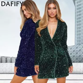 DAFIFY женские модные летние весенние однотонные коктейльные и вечерние платья с длинным рукавом и v-образным вырезом с высокой талией S темно-синий