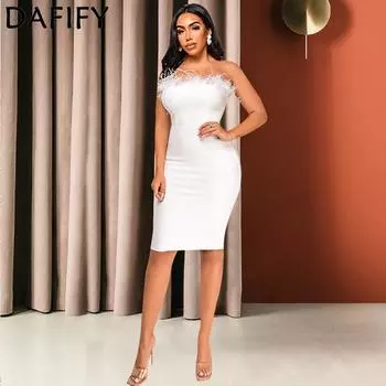DAFIFY женские модные летние весенние однотонные коктейльные и вечерние платья без рукавов с высокой талией и принтом S белый