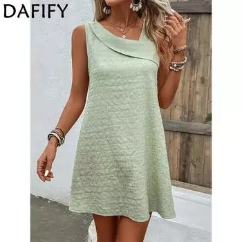 DAFIFY женские модные летние весенние однотонные повседневные платья без рукавов со свободной талией и принтом