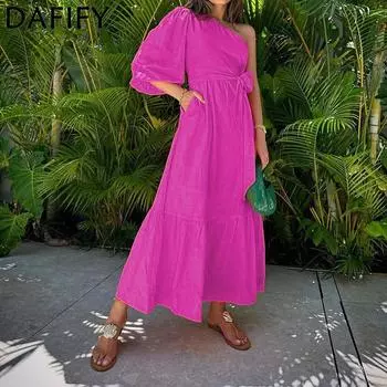 DAFIFY женские модные летние весенние однотонные повседневные платья с длинными рукавами и средней талией с принтом S